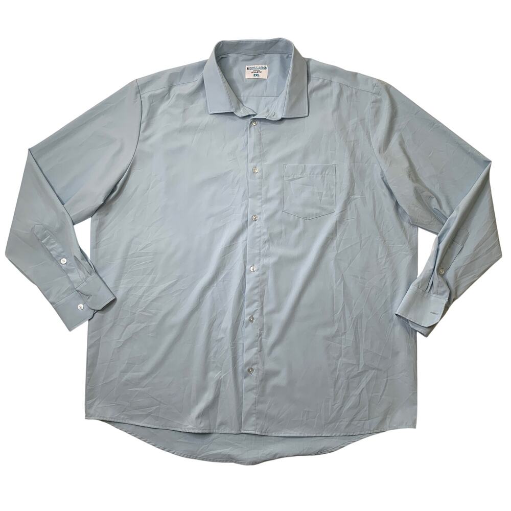 &Collar Shirt Men 2XL Spa Blue Performance Dress Athletic Fit Shirttail Pocket